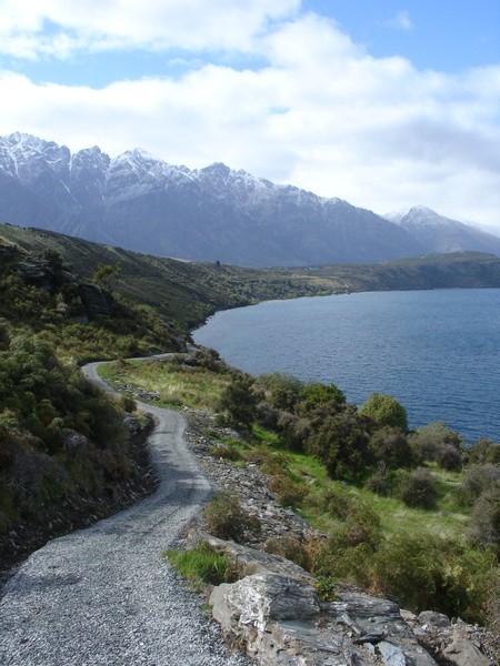 Jardine Park to Jacks Point Trail winding around the edge of Lake Wakatipu